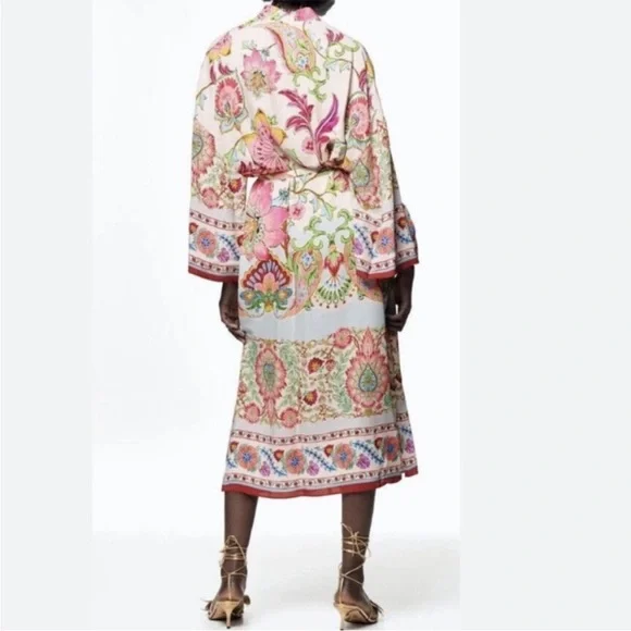 Zara Floral Kimono Belted Long Robe Women Size XS NEW NWT 7864/029